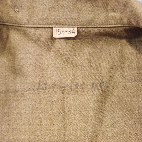 Vintage US Army Wool Shirt Mens 15.5 34 Khaki Button Front Military Uniform 50s - Picture 14 of 16